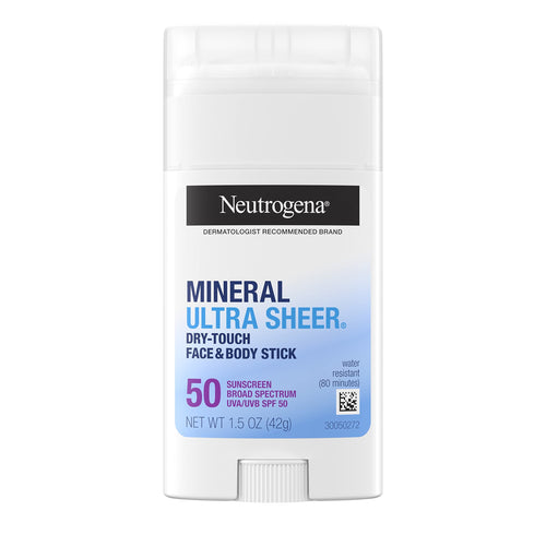 Neutrogena Ultra Sheer Dry Touch SPF 50 Mineral Sunscreen Stick for Sensitive Skin, Face & Body Sunscreen with Zinc Oxide & Vitamin E, No White Residue, Non-Comedogenic & Vegan, 1.5 oz - Premium Body Sunscreens from Neutrogena - Just $18.89! Shop now at KisLike