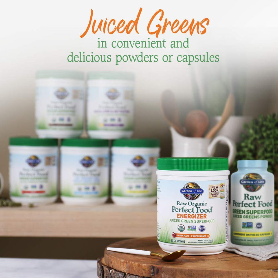 Garden of Life Raw Organic Perfect Food Energizer Juiced Green Superfood Powder - Yerba Mate Pomegranate, & Probiotics, Gluten Free Whole Food Greens Supplements, 30 Servings, 9.73 Oz - Premium Sports Nutrition from Garden of Life - Just $38.89! Shop now at Kis'like