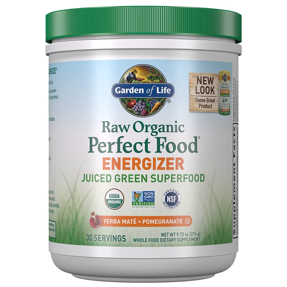 Garden of Life Raw Organic Perfect Food Energizer Juiced Green Superfood Powder - Yerba Mate Pomegranate, & Probiotics, Gluten Free Whole Food Greens Supplements, 30 Servings, 9.73 Oz - Premium Sports Nutrition from Garden of Life - Just $40.89! Shop now at Kis'like