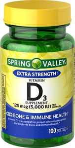 Spring Valley Vitamin D3 Softgels, 5000 IU, 100 Count NA - Premium Stress Support Supplements from Spring Valley - Just $8.99! Shop now at KisLike