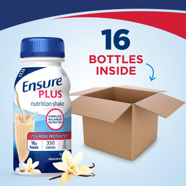 Ensure Plus Nutrition Shake, With 16 Grams of High-Quality Protein, Meal Replacement Shake, Vanilla, 8 fl oz, 16 Count Off-White Pack of 16 - Premium Ensure Nutritional Meal Replacements from Ensure - Just $38.99! Shop now at KisLike