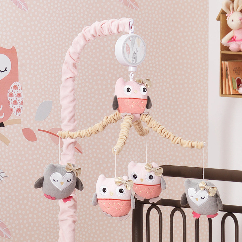 Lambs & Ivy Family Tree Pink/Gray/Tan Owl Musical Baby Crib Mobile Orange - Premium Crib Mobiles from Lambs & Ivy - Just $42.99! Shop now at Kis'like
