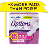 Equate Options Maximum Absorbency Long Length Pads, 72 count White - Premium HSA Eligible Feminine Care from Equate - Just $17.99! Shop now at Kis'like