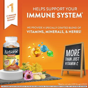 Airborne Zesty Orange Flavored Gummies, 63 count - 750mg of Vitamin C and Minerals & Herbs Immune Support (Packaging May Vary) 63 Gummies - Premium Airborne Gummies from Airborne - Just $22.99! Shop now at Kis'like