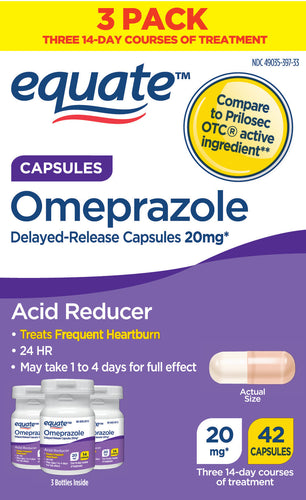 Equate Omeprazole Delayed-Release Capsules, 20 mg, 42 Count, 3 pack Pink,White - Premium Equate Heartburn Relief & Antacids from Equate - Just $20.99! Shop now at Kis'like