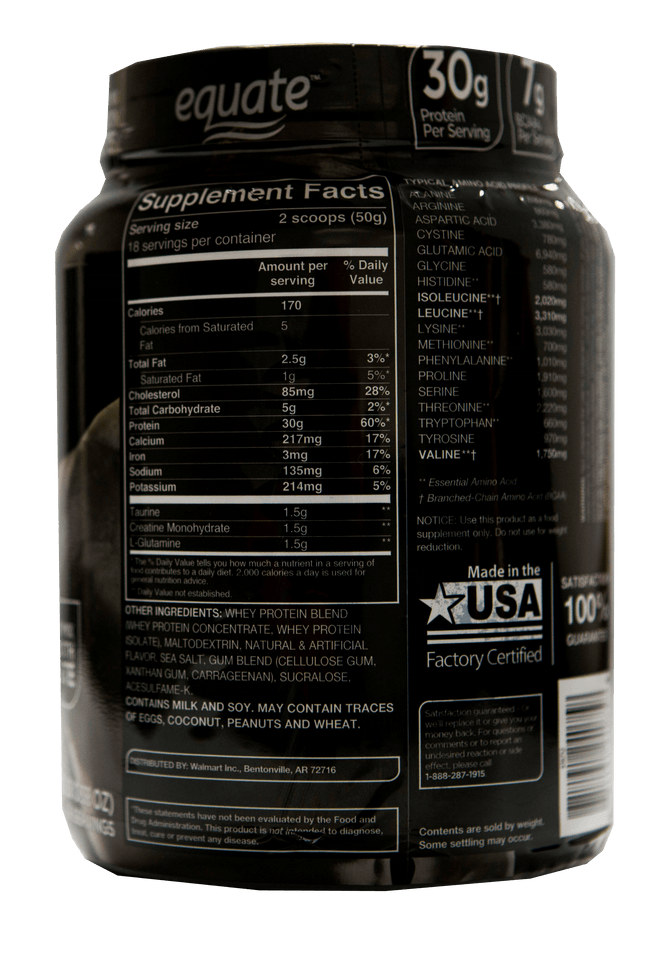 Equate BCAA, Vanilla & Whey Protein Supplements, Smooth Vanilla, 50 g, 32.38 oz - Premium Protein from Equate - Just $24.48! Shop now at Kis'like