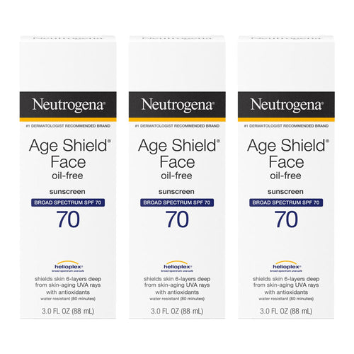 Neutrogena Age Shield Face Oil-Free Sunscreen Lotion with Broad Spectrum SPF 70, Non-Comedogenic Moisturizing Sunscreen to Help Prevent Signs of Aging, PABA-Free, 3 fl. oz (Pack of 3) 3 Ounce (Pack of 3) - Premium Facial Sunscreens from Neutrogena - Just $30.89! Shop now at Kis'like