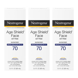 Neutrogena Age Shield Face Oil-Free Sunscreen Lotion with Broad Spectrum SPF 70, Non-Comedogenic Moisturizing Sunscreen to Help Prevent Signs of Aging, PABA-Free, 3 fl. oz (Pack of 3) 3 Ounce (Pack of 3) - Premium Facial Sunscreens from Neutrogena - Just $30.89! Shop now at Kis'like
