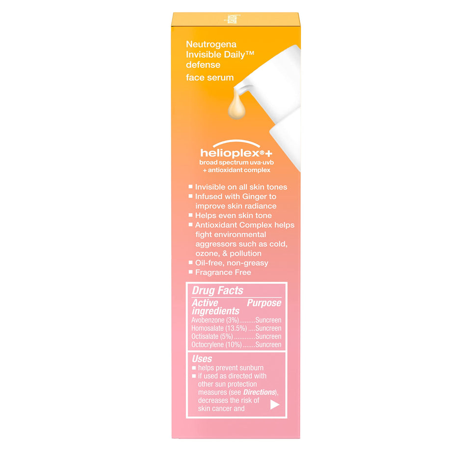 Neutrogena Invisible Daily Defense Face Sunscreen + Hydrating Serum with Broad Spectrum SPF 60+ & Antioxidants to Help Skin Glow, Oil-Free, Fragrance Free, 1.7 fl. oz - Premium Serums from Neutrogena - Just $15.89! Shop now at Kis'like