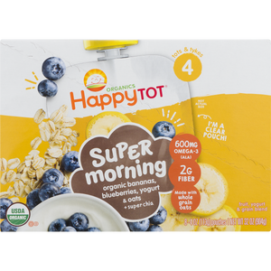 (8 Pouches) Happy Tot Organics Super Morning Baby Food, Stage 4, Bananas, Blueberries, Yogurt & Oats + Super Chia, 4 oz - Premium Toddler Foods from Happy Tot - Just $14.99! Shop now at Kis'like