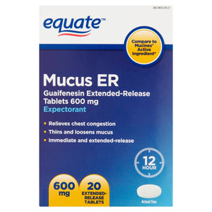 Equate Mucus ER Extended-Release Tablets, 600 mg, 20 Count 20 Extended-Release - Premium Cough & Cold Must Haves from Equate - Just $10.99! Shop now at Kis'like