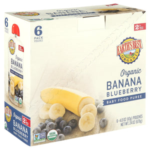 (6 Pack) Earth's Best Organic Stage 2, Banana Blueberry, 4 oz. Pouch Blue - Premium Baby Food Stage 2 from Earth's Best - Just $16.23! Shop now at Kis'like