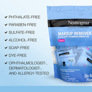 Neutrogena Makeup Remover Wipes Singles, Daily Facial Cleanser Towelettes, Gently Removes Oil & Makeup, Alcohol-Free Makeup Wipes, Individually Wrapped, 20 ct 20 Count (Pack of 1) - Premium Makeup Cleansing Wipes from Neutrogena - Just $9.89! Shop now at Kis'like