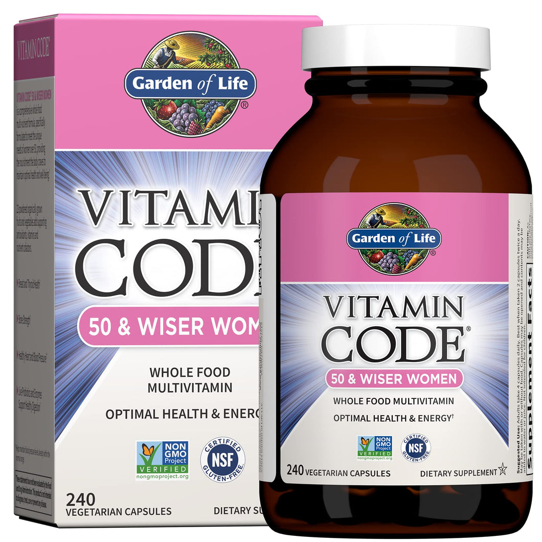 Garden of Life Multivitamin for Women 50 & Over, Vitamin Code Women 50 & Wiser Multi - 240 Capsules with Vitamins A, B, C, D3, E & K, CoQ10, Probiotics & Enzymes 240 Count (Pack of 1) - Premium Multivitamins from Garden of Life - Just $71.89! Shop now at KisLike