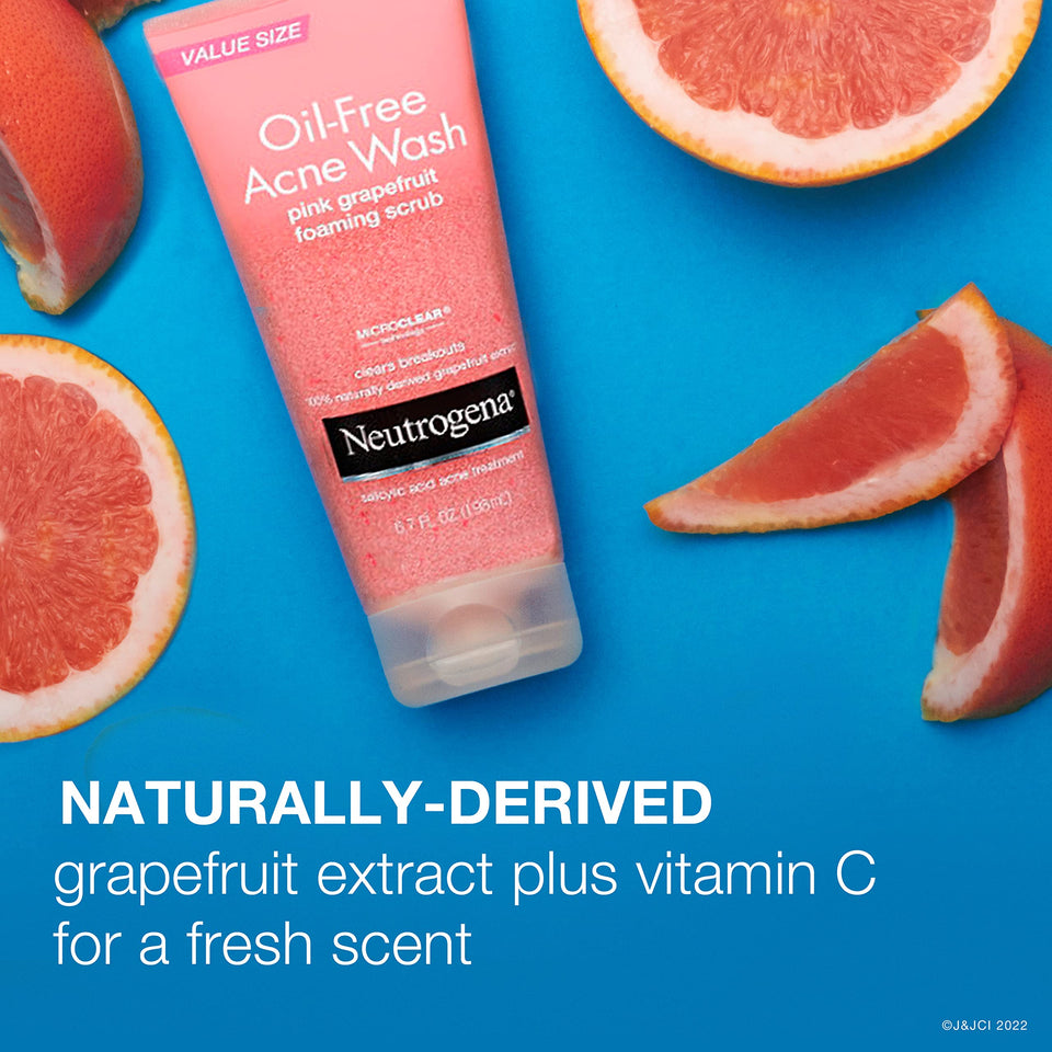 Neutrogena Oil Free Pink Grapefruit Acne Treatment Face Wash with Vitamin C, 2% Salicylic Acid, Gentle Foaming Facial Scrub to Treat & Prevent Breakouts, 6.7 Fl Oz, Pack of 3 - Premium Washes from Neutrogena - Just $34.89! Shop now at Kis'like