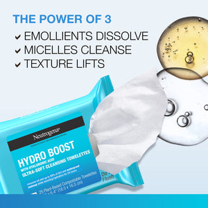 Neutrogena Hydro Boost Facial Cleansing Towelettes + Hyaluronic Acid, Hydrating Makeup Remover Face Wipes Remove Dirt & Waterproof Makeup, Hypoallergenic, 100% Plant-Based Cloth, 2 x 25 ct - Premium Cloths & Towelettes from Neutrogena - Just $15.89! Shop now at KisLike