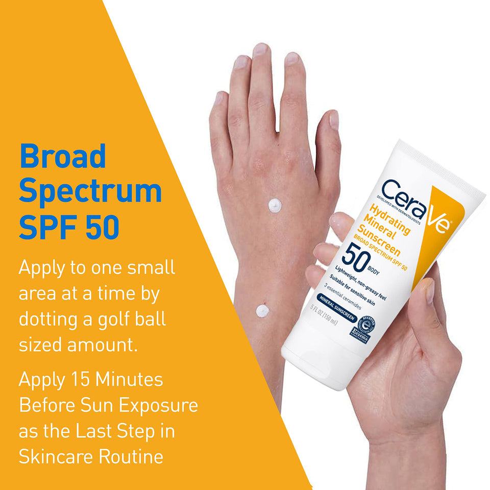 CeraVe 100% Mineral Sunscreen SPF 50 | Body Sunscreen with Zinc Oxide & Titanium Dioxide for Sensitive Skin | With Hyaluronic Acid and Ceramides | 5 oz - Premium Body Sunscreens from CeraVe - Just $18.89! Shop now at Kis'like