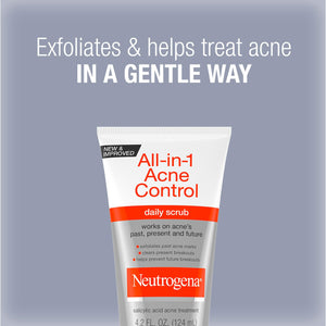 Neutrogena All-In-1 Acne Control Daily Face Scrub to Exfoliate & Treat Acne, with 2% Salicylic Acid Acne Medication, Exfoliating Acne Facial Scrub for Acne Marks & Breakouts, 4.2 fl. oz