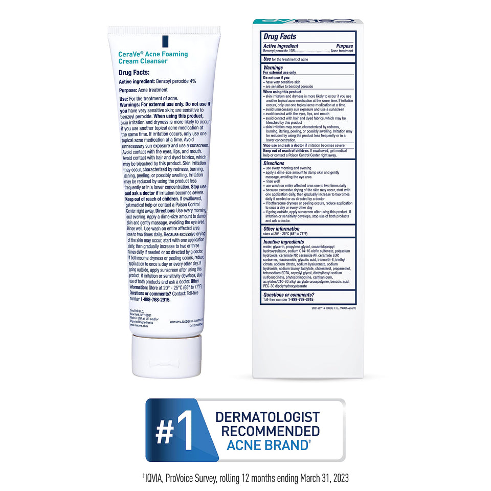 CeraVe Acne Foaming Cream Wash | Face and Body Acne Wash with Benzoyl Peroxide 10% Maximum Strength | Fragrance Free | 5 Oz - Premium Washes from CeraVe - Just $20.89! Shop now at Kis'like