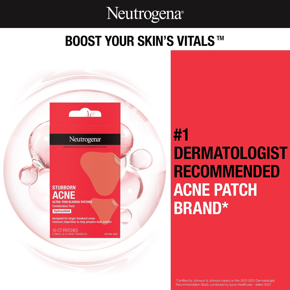 Neutrogena Stubborn Acne Pimple Patches, Acne Treatment for Face, Ultra-Thin Hydrocolloid Patches Provide Optimal Healing for Pimples, 2 Sizes, 10 Patches - Premium Pore Cleansing Strips from Neutrogena - Just $12.89! Shop now at Kis'like