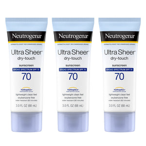 Neutrogena Ultra Sheer Dry-Touch Sunscreen Lotion, Broad Spectrum SPF 70 UVA/UVB Protection, Lightweight Water Resistant, Non-Comedogenic & Non-Greasy, Travel Size, 3 fl. oz - Premium Body Sunscreens from Neutrogena - Just $26.89! Shop now at Kis'like