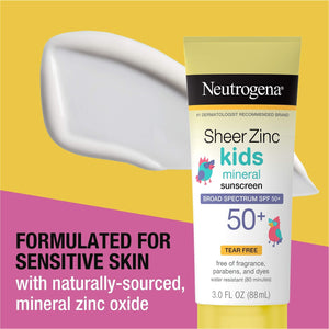 Neutrogena Sheer Zinc Oxide Kids Mineral Sunscreen Lotion, Broad Spectrum SPF 50+ with UVA/UVB Protection, Water-Resistant for 80 Minutes, Paraben-, Dye-, Fragrance- & Tear Free, 3 fl. oz - Premium Body Sunscreens from Neutrogena - Just $14.89! Shop now at KisLike