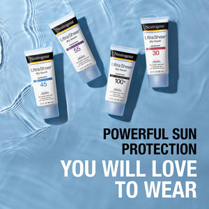 Neutrogena Ultra Sheer Dry-Touch Sunscreen Lotion, Broad Spectrum SPF 55 UVA/UVB Protection, Lightweight Water Resistant Face & Body Sunscreen, Non-Greasy, Travel Size, 3 fl. oz - Premium Body Sunscreens from Neutrogena - Just $13.89! Shop now at KisLike