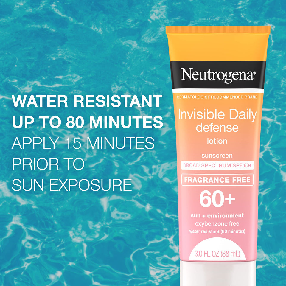 Neutrogena Invisible Daily Defense Fragrance-Free Sunscreen Lotion, Broad Spectrum SPF 60+, Oxybenzone-Free & Water-Resistant, Sun & Environmental Aggressor Protection, 3.0 fl. Oz - Premium Body Sunscreens from Neutrogena - Just $18.89! Shop now at KisLike