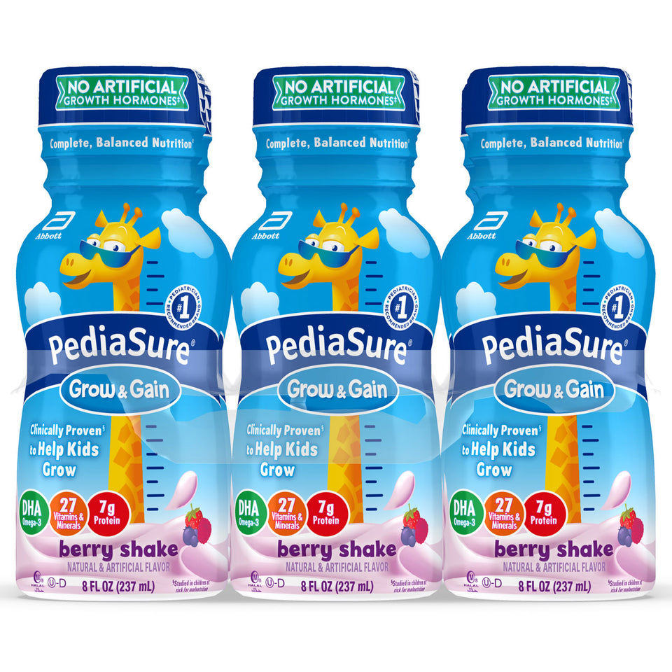PediaSure Grow & Gain Kids Nutritional Shake, with Protein, DHA, and Vitamins & Minerals, Berry, 8 fl oz, 6 Count 48 oz - Kis'like