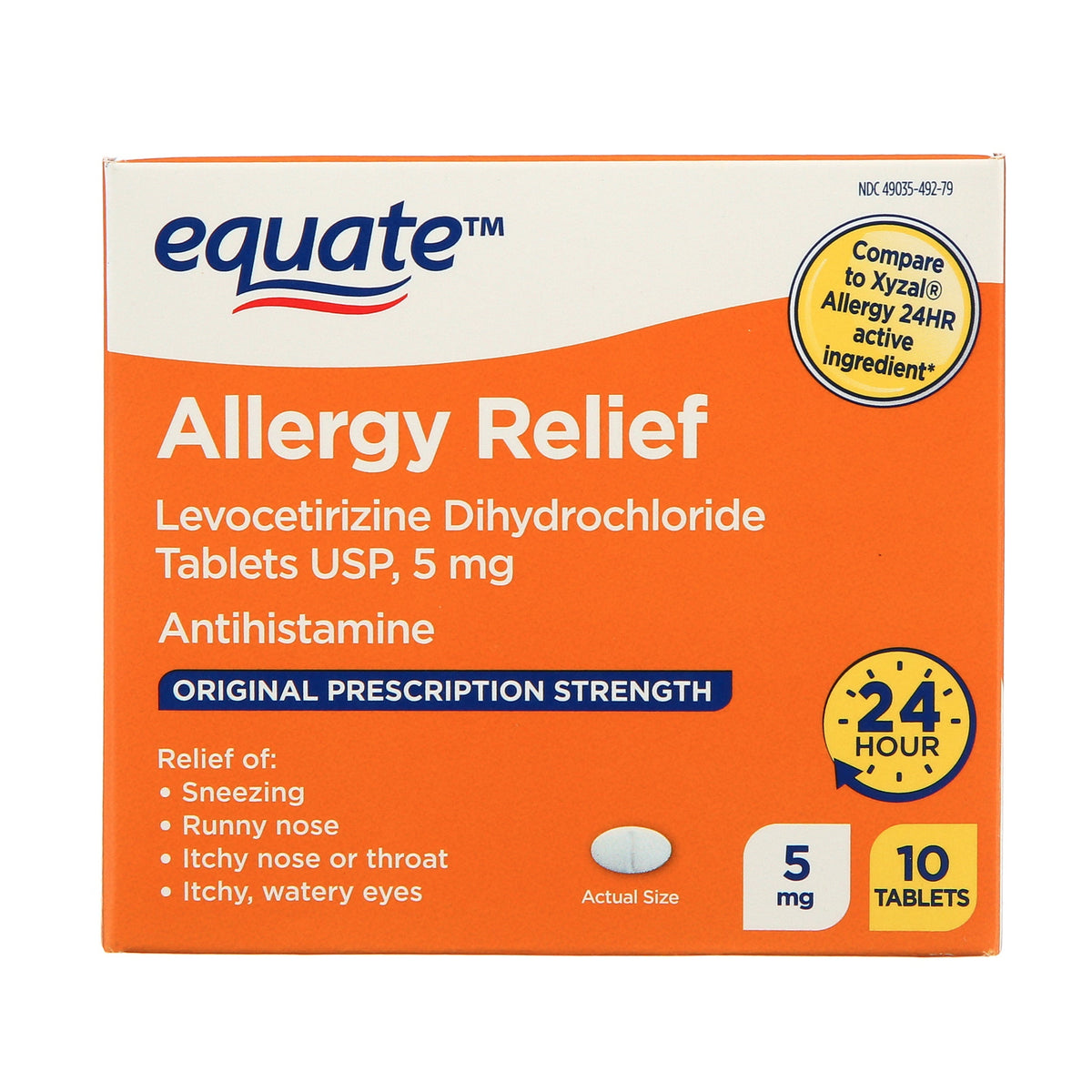 Equate Cetirizine Allergy Relief Tablets, 5 mg, 10 Count White 10 Tabl ...