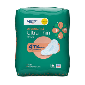 Equate Ultra Thin Pads with Wings, Overnight, Size 4, 114 Count White - Premium Equate Pads from Equate - Just $21.95! Shop now at Kis'like