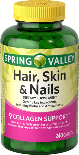 Spring Valley Hair, Skin & Nails Caplets with Biotin & Antioxidants, 3000 mcg, 240 Count White - Premium Supplements from Spring Valley - Just $14.99! Shop now at Kis'like