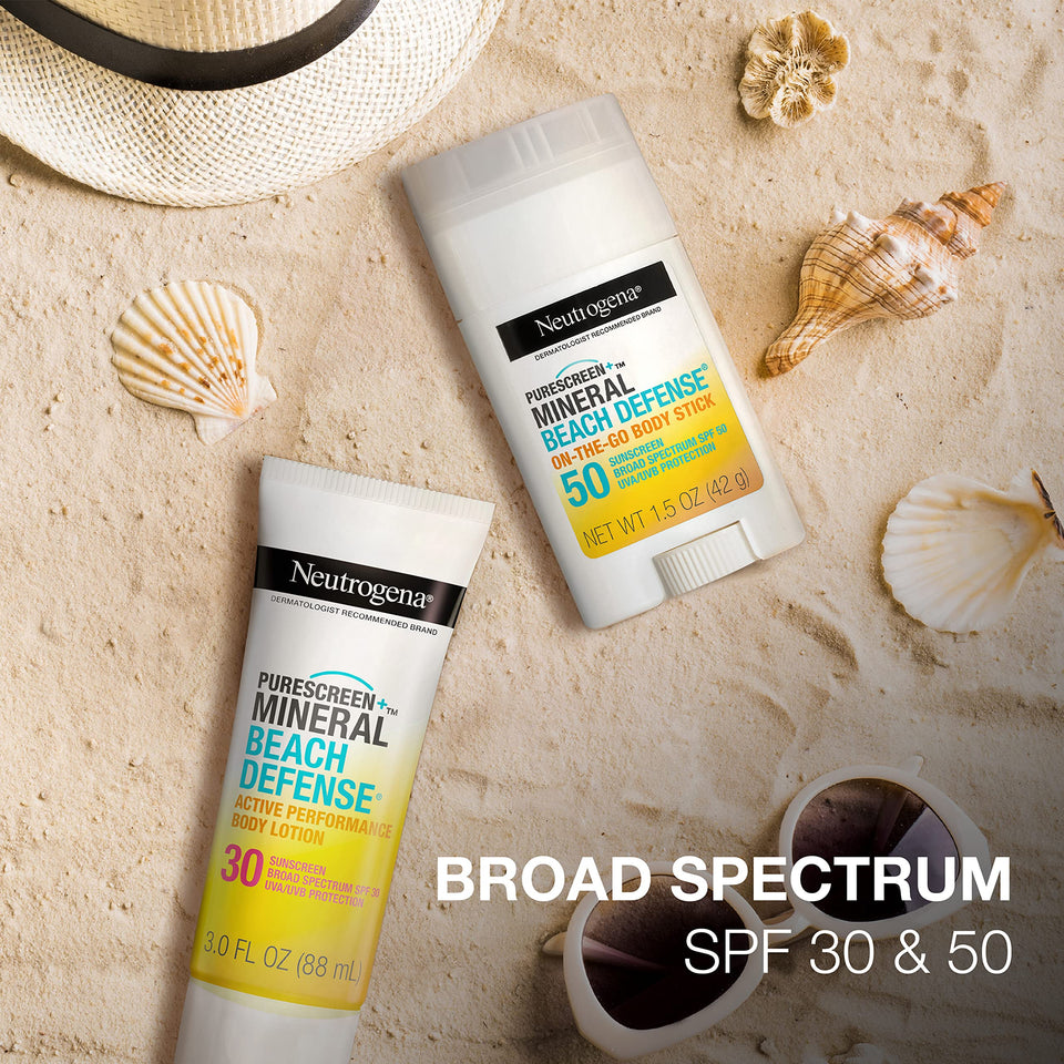 Neutrogena Purescreen+ Mineral Beach Defense On-The-Go Body Sunscreen Stick with Broad Spectrum SPF 50, Water Resistant UVA/UVB Protection, Absorbs Quickly & Dries Clear, 1.5 oz - Premium Body Sunscreens from Neutrogena - Just $12.89! Shop now at Kis'like