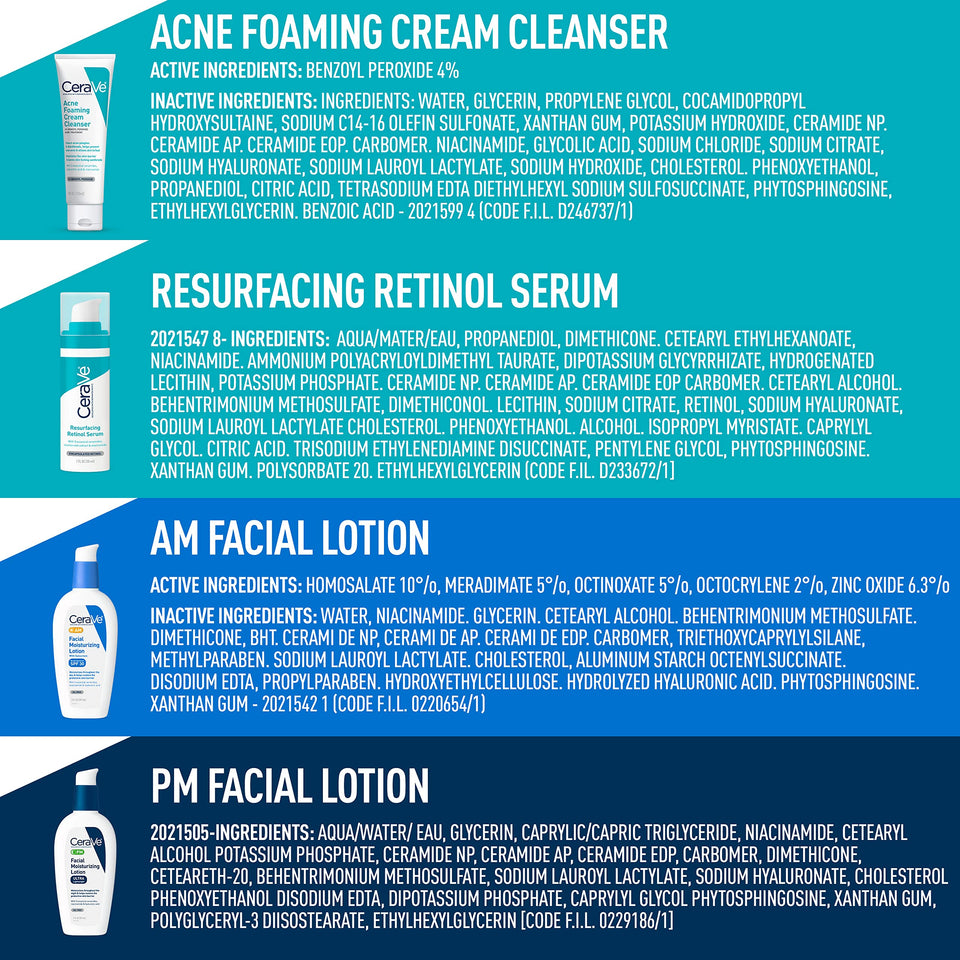 CeraVe Skin Care Set for Acne Treatment with Face Wash with Benzoyl Peroxide, Retinol Serum, AM Face Moisturizer with SPF & PM Face Moisturizer,5oz Cleanser + 1oz Serum + 2oz AM Lotion + 2oz PM Lotion - Premium Sets & Kits from CeraVe - Just $68.89! Shop now at KisLike