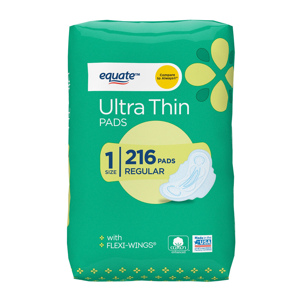Equate Ultra Thin Pads with Wings, Regular, Size 1, 216 Count White - Premium Equate Pads from Equate - Just $20.99! Shop now at Kis'like
