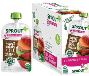 Sprout Organic Baby Food Stage 2 Pouches Sweet Potato Apple Spinach Pack of 6 - Premium Baby Food Pouches from Sprout - Just $12.99! Shop now at Kis'like