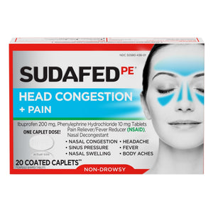 SUDAFED PE Non-Drowsy Head Congestion + Pain Relief Caplets, 20 ct NA 20 Count (Pack of 1) - Premium Headaches & Fever from SUDAFED - Just $9.99! Shop now at Kis'like