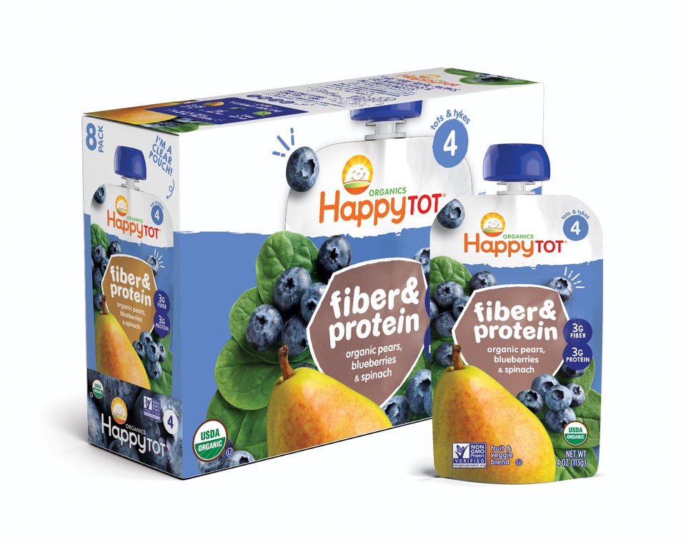 (8 Pouches) Happy Tots Organic Fiber & Protein Stage 4 , Pear, Blueberry & Spinach, 4 Oz . - Premium Baby Beverages from Happy Tot - Just $14.99! Shop now at Kis'like