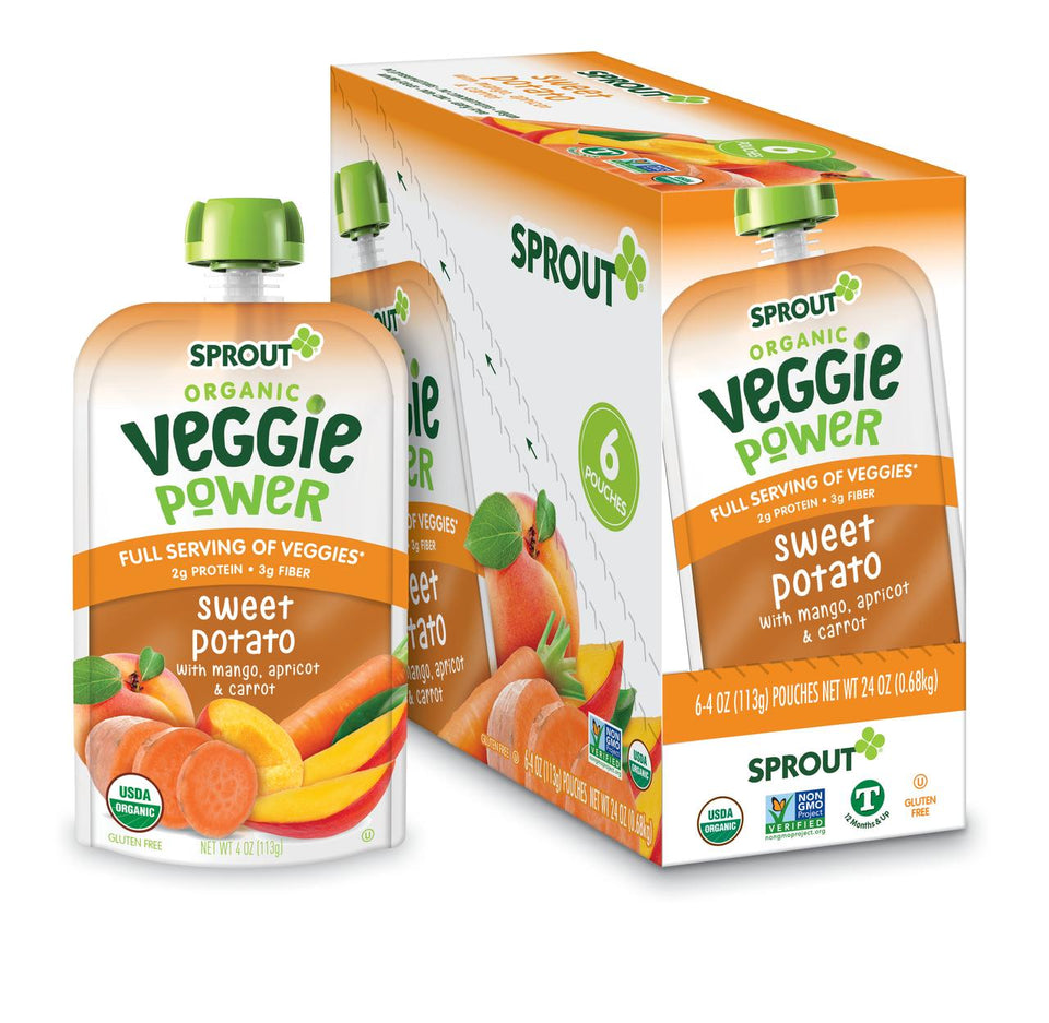 Sprout Organic Baby Food Veggie Power Toddler PouchSweet Potato with Mango, Carrot and Apricot; Pack of 6 - Premium Baby Food Pouches from Sprout - Just $14.99! Shop now at Kis'like