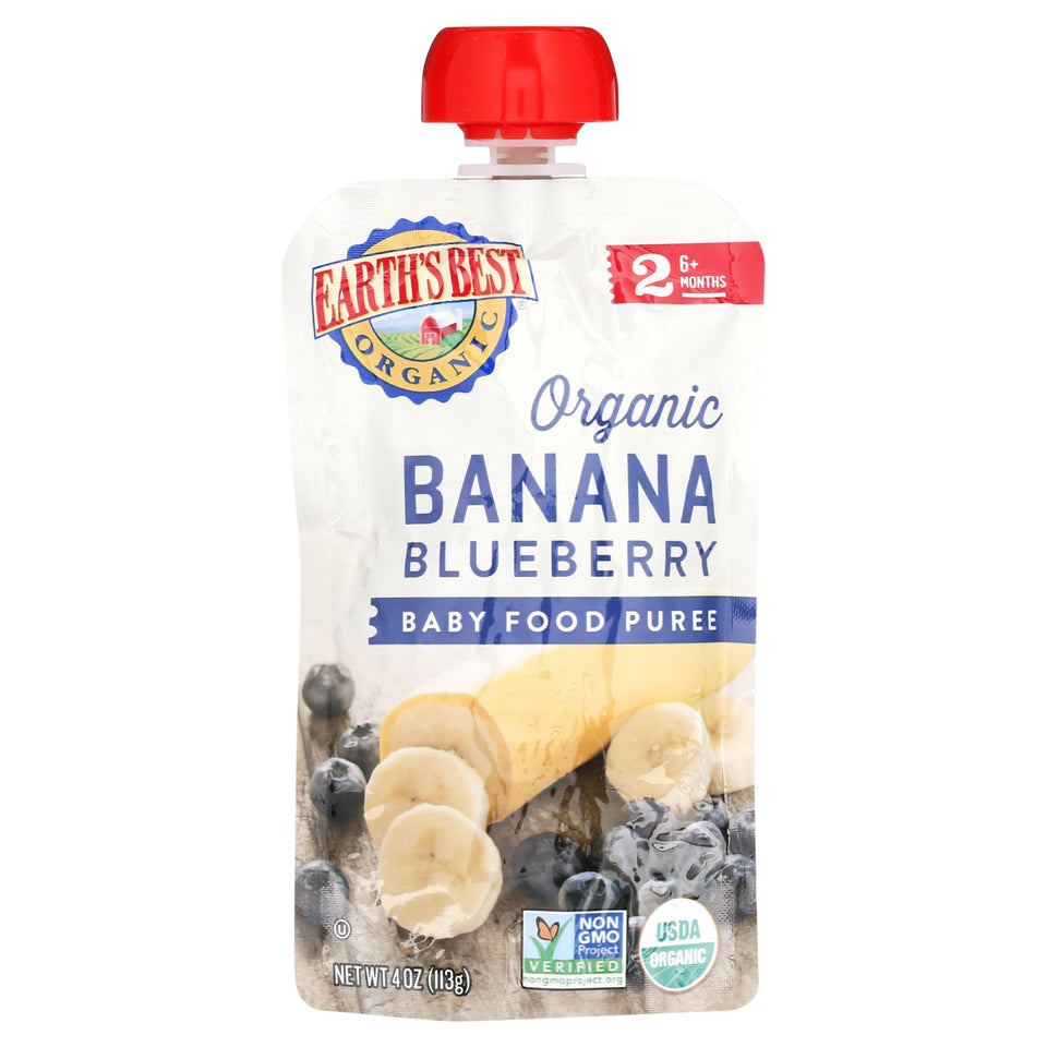 (6 Pack) Earth's Best Organic Stage 2, Banana Blueberry, 4 oz. Pouch Blue - Premium Baby Food Stage 2 from Earth's Best - Just $13.99! Shop now at Kis'like