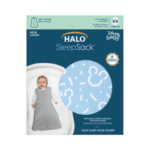 HALO® SleepSack® swaddle 100% cotton, Disney Baby confetti Mickey blue, newborn Male - Premium Baby Boys One-piece Pajamas from HALO - Just $29.72! Shop now at Kis'like