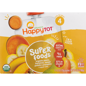 (8 Pouches) Happy Tot Super Foods Organic Pears, Bananas, Sweet Potato & Pumpkin + Super Chia Baby Food, 4.22 oz Orange - Premium Fall Baby Food from Happy Tot - Just $17.30! Shop now at Kis'like