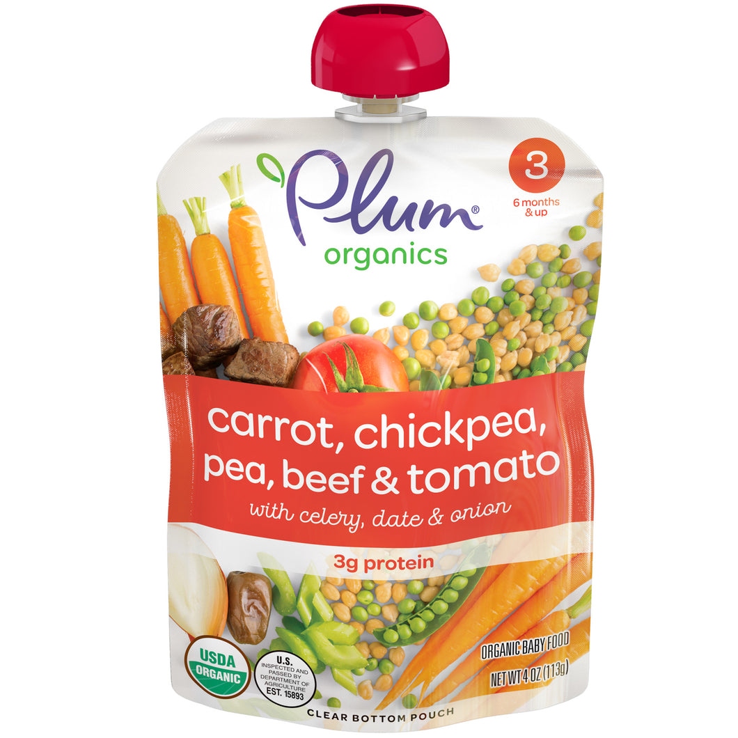 Plum Organics Stage 3, Organic Baby Food, Carrot, Chickpea, Pea, Beef & Tomato, 4oz Pouch (Pack of 6) Brown 6.690 x 3.330 x 8.03 - Premium Fall Baby Food from Plum Organics - Just $18.21! Shop now at Kis'like