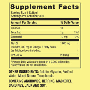 Spring Valley Omega-3 Fish Oil Soft Gels, 1000 mg, 300 Count No Gluten, Dairy, or artificial sweetene 300 softgels - Premium Circulatory Support from Spring Valley - Just $28.99! Shop now at Kis'like