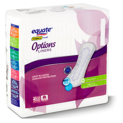 Equate Options Women's Very Light-Long Incontinence Liners, 48 count White Long - Premium Equate Personal Health and Hygiene from Equate - Just $6.99! Shop now at Kis'like