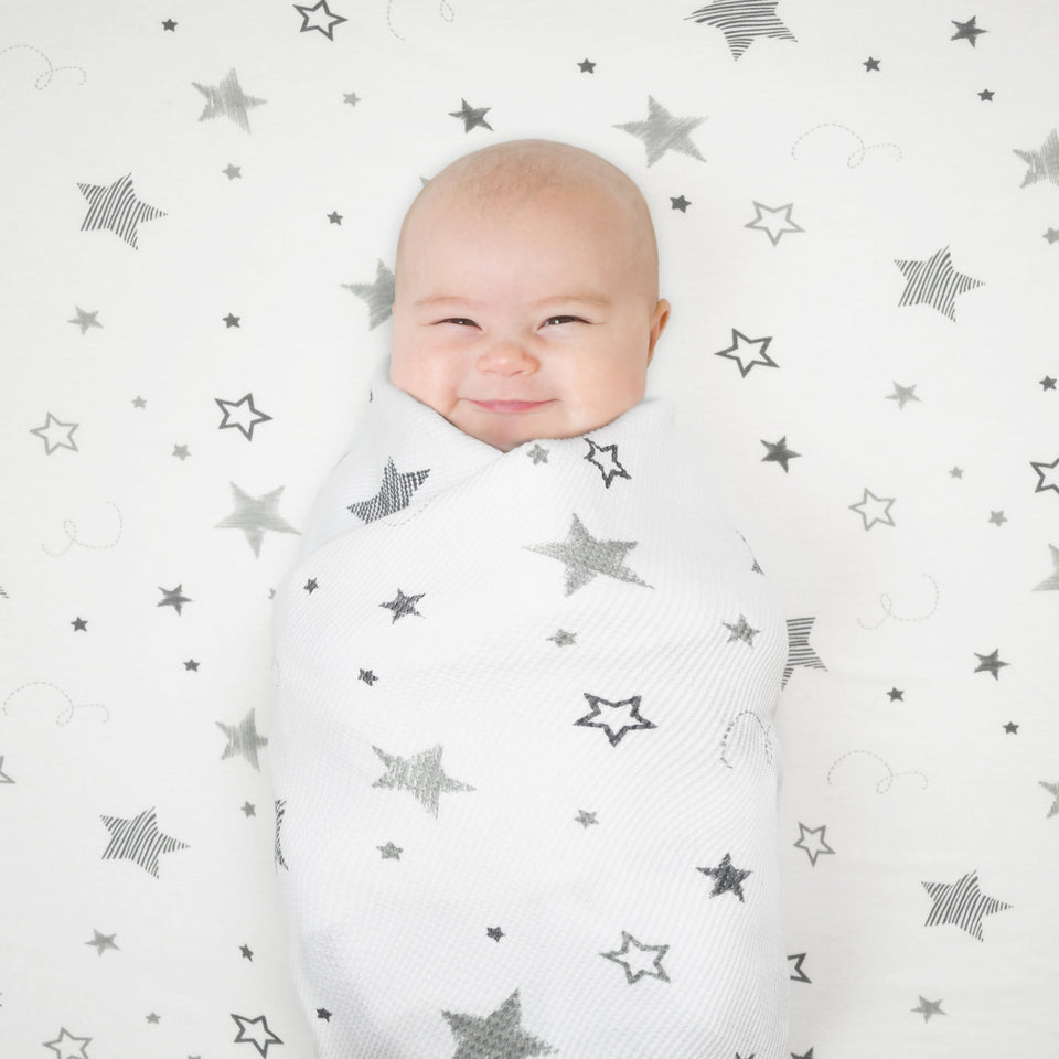 American Baby Co. Cotton Jersey Knit Fitted Crib Sheet, Grey Super Stars White/Gray - Premium Crib Sheets from American Baby Company - Just $13.99! Shop now at Kis'like