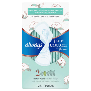 Always Pure Cotton with FlexFoam Pads Heavy Flow Size 2, 24 Count White 24 ct - Premium HSA Eligible Feminine Care from Always - Just $9.99! Shop now at Kis'like