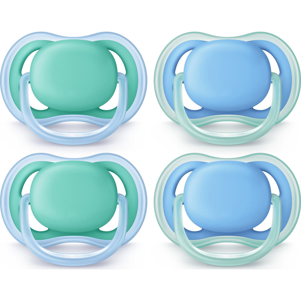 Philips Avent Ultra Air Pacifier, 6-18 months, blue/green, 4 pack, SCF244/42 - Premium Philips Avent Pacifiers from Philips AVENT - Just $16.99! Shop now at Kis'like