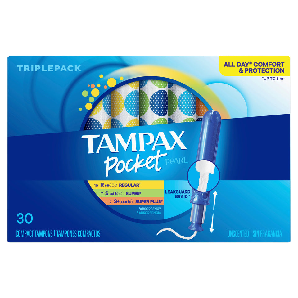 Tampax Pocket Pearl Tampons, Unscented, Reg/Sup/Sup+, Multi, 30 Ct White - Premium HSA Eligible Feminine Care from Tampax - Just $10.99! Shop now at Kis'like